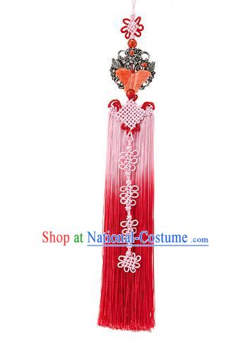 Korean National Belts Accessories Bride Wedding Hanbok Pink Butterfly Tassel Waist Pendant, Asian Korean Waist Decorations for Women