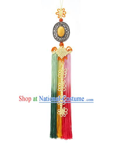 Asian Korean Yellow Chinese Knot Tassel Waist Decorations, Korean National Belts Accessories Bride Wedding Hanbok Waist Pendant for Women