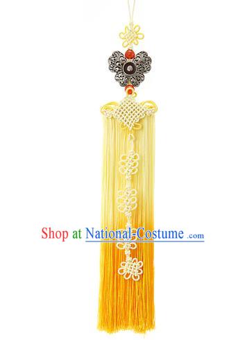 Korean National Belts Accessories Bride Wedding Hanbok Butterfly Yellow Tassel Waist Pendant, Asian Korean Waist Decorations for Women