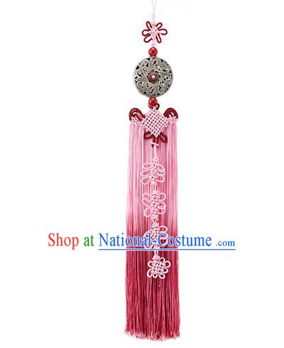 Asian Korean Chinese Knot Pink Tassel Waist Decorations, Korean National Belts Accessories Bride Wedding Hanbok Waist Pendant for Women