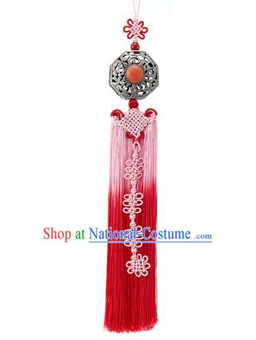 Asian Korean Hanbok Chinese Knot Pink Tassel Waist Decorations, Korean National Belts Accessories Bride Wedding Waist Pendant for Women