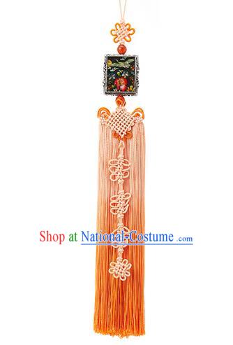 Korean National Belts Accessories Bride Wedding Hanbok Embroidered Yellow Tassel Waist Pendant, Asian Korean Waist Decorations for Women