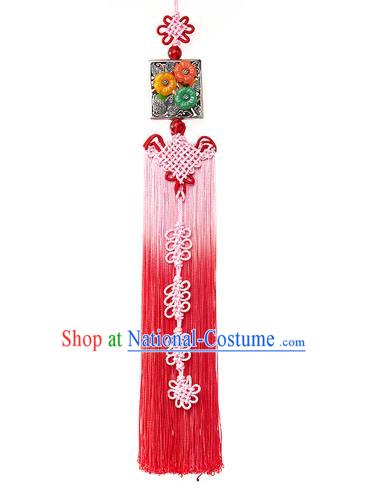 Asian Korean Hanbok Pink Chinese Knot Tassel Waist Decorations, Korean National Belts Accessories Bride Wedding Waist Pendant for Women