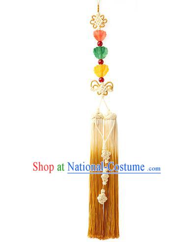 Asian Korean Hanbok Chinese Knot Yellow Tassel Waist Decorations, Korean National Belts Accessories Bride Wedding Waist Pendant for Women