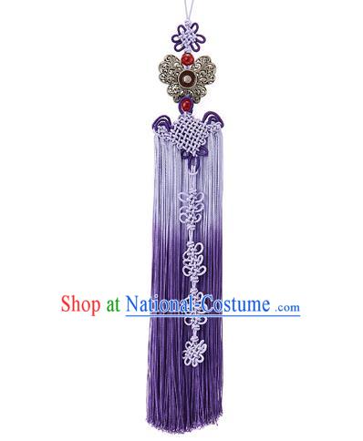 Korean National Belts Accessories Bride Wedding Hanbok Butterfly Purple Tassel Waist Pendant, Asian Korean Waist Decorations for Women