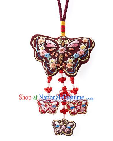 Asian Korean Hanbok Embroidered Purple Butterfly Waist Decorations, Korean National Belts Accessories Wedding Bride Waist Pendant for Women