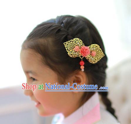 Korean National Hair Accessories Flowers Tassel Hair Stick, Asian Korean Hanbok Fashion Headwear Hair Claw for Kids