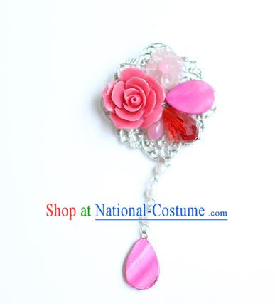 Korean National Accessories Pink Shell Flower Brooch, Asian Korean Hanbok Fashion Breastpin for Kids