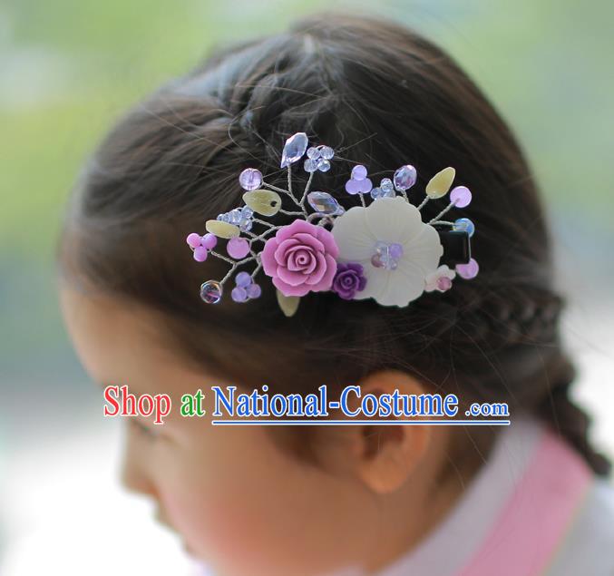 Korean National Hair Accessories Flowers Black Hair Stick, Asian Korean Hanbok Fashion Headwear Hair Claw for Kids