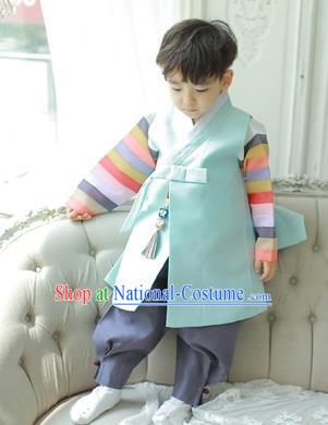 Asian Korean National Traditional Handmade Formal Occasions Boys Embroidery Light Green Hanbok Costume Complete Set for Kids