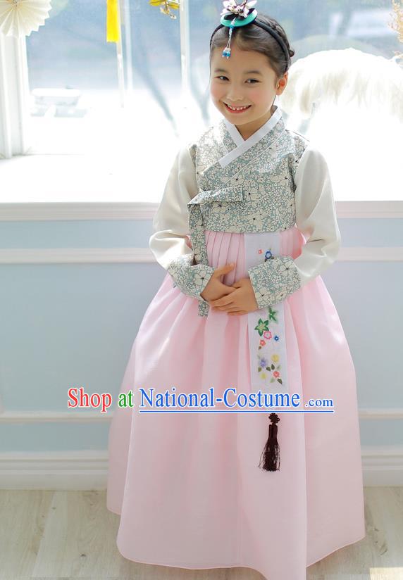 Asian Korean National Handmade Formal Occasions Embroidery Blouse and Pink Dress Hanbok Costume for Kids