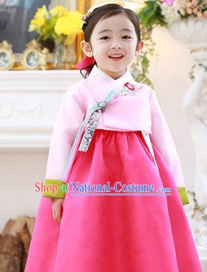 Asian Korean National Handmade Formal Occasions Embroidery Blouse and Pink Dress Hanbok Costume for Kids