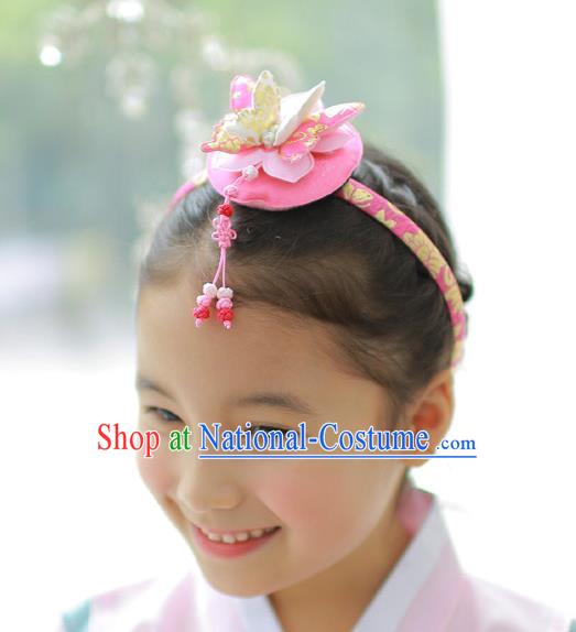 Traditional Korean Hair Accessories Pink Butterfly Hair Clasp, Asian Korean Hanbok Fashion Headwear Headband for Kids