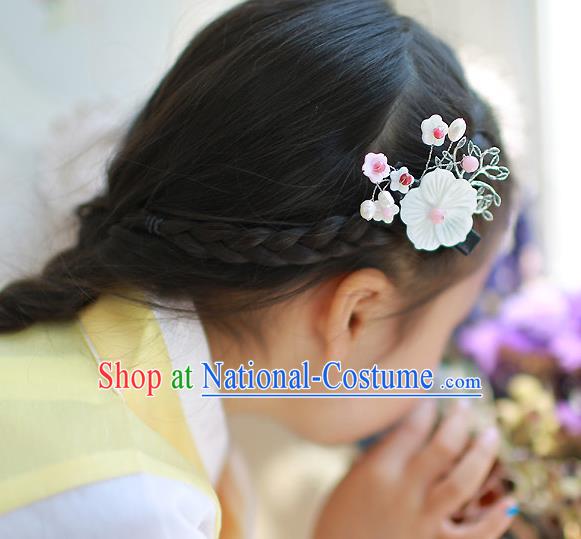 Traditional Korean Hair Accessories White Flowers Hair Claw, Asian Korean Hanbok Fashion Headwear for Kids