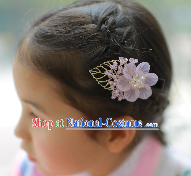 Traditional Korean Hair Accessories Pink Flowers Hair Claw, Asian Korean Hanbok Fashion Headwear for Kids