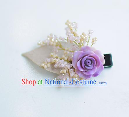 Korean National Hair Accessories Purple Flower Hair Claw, Asian Korean Hanbok Fashion Headwear Hair Stick for Kids