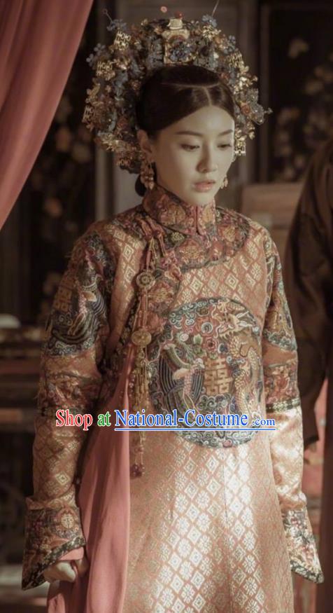 Story of Yanxi Palace Traditional Ancient Chinese Qing Dynasty Imperial Empress Wedding Costume Manchu Palace Lady Embroidered Clothing for Women