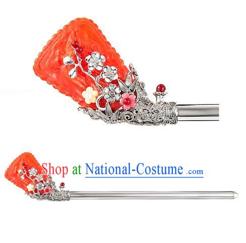 Traditional Korean Hair Accessories Bride Wedding Red Hairpins, Asian Korean Hanbok Fashion Palace Headwear Hair Stick for Women