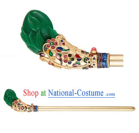 Traditional Korean Hair Accessories Bride Wedding Green Hairpins, Asian Korean Hanbok Fashion Palace Headwear Hair Stick for Women