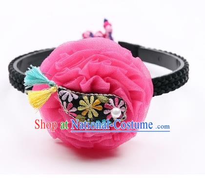 Traditional Korean Hair Accessories Rosy Flower Hair Clasp, Asian Korean Hanbok Fashion Headwear Headband for Kids