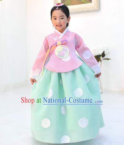 Asian Korean National Handmade Formal Occasions Wedding Printing Pink Blouse and Green Dress Traditional Palace Hanbok Costume for Kids