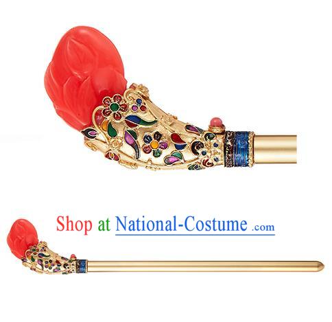 Traditional Korean National Hair Accessories Bride Wedding Palace Queen Red Hairpins, Asian Korean Hanbok Fashion Headwear Hair Stick for Women