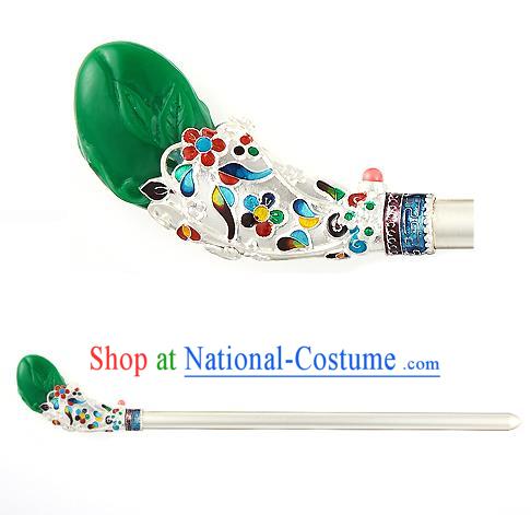 Traditional Korean National Hair Accessories Bride Wedding Palace Queen Green Hairpins, Asian Korean Hanbok Fashion Headwear Hair Stick for Women