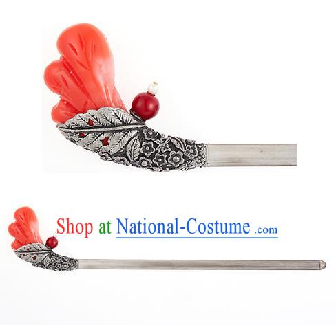 Traditional Korean National Hair Accessories Bride Wedding Palace Queen Orange Hairpins, Asian Korean Hanbok Fashion Headwear Hair Stick for Women