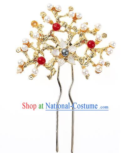 Traditional Korean National Hair Accessories Bride Wedding Pearls Flower Hairpins, Asian Korean Hanbok Fashion Headwear Hair Stick for Women