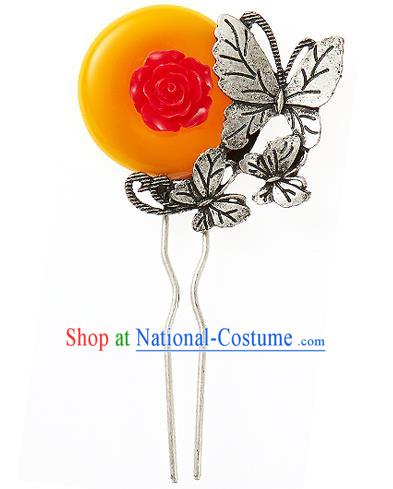 Traditional Korean National Hair Accessories Bride Wedding Orange Hairpins, Asian Korean Hanbok Fashion Headwear Hair Stick for Women