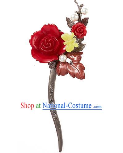 Traditional Korean National Hair Accessories Bride Wedding Butterfly Flower Hairpins, Asian Korean Hanbok Fashion Headwear Hair Stick for Women