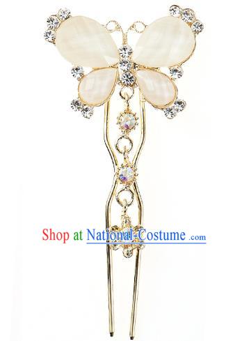 Traditional Korean National Hair Accessories Bride Wedding White Butterfly Crystal Hairpins, Asian Korean Hanbok Fashion Headwear Hair Stick for Women