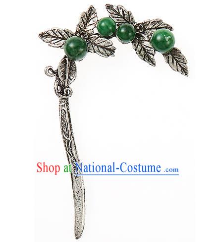 Traditional Korean National Hair Accessories Bride Wedding Green Beads Hairpins, Asian Korean Hanbok Fashion Headwear Hair Stick for Women