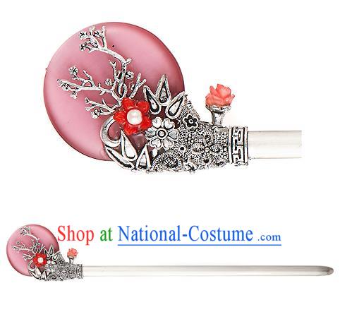 Traditional Korean National Hair Accessories Bride Wedding Pink Hairpins, Asian Korean Hanbok Fashion Headwear Hair Stick for Women