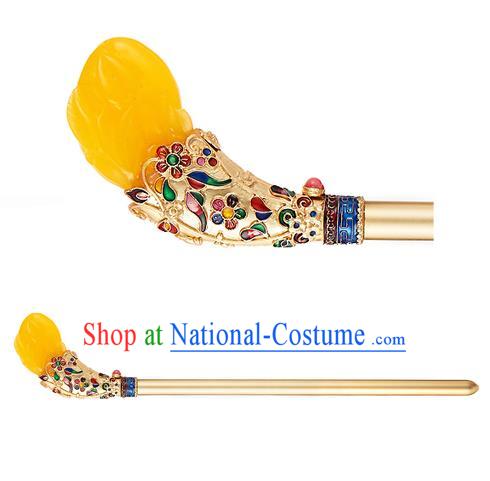 Traditional Korean National Hair Accessories Yellow Hairpins, Korean Palace Hanbok Fashion Headwear for Women