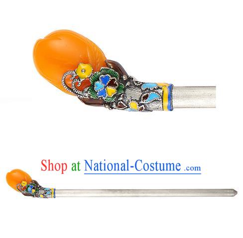 Traditional Korean National Hair Accessories Orange Hairpins, Korean Palace Hanbok Fashion Headwear for Women