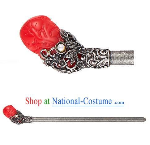 Traditional Korean National Hair Accessories Red Hairpins, Korean Palace Hanbok Fashion Headwear for Women