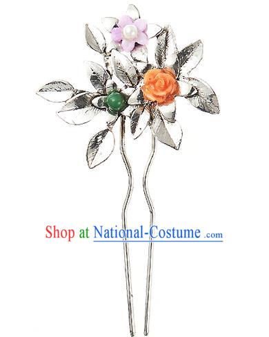 Traditional Korean National Hair Accessories Flowers Hairpins, Korean Palace Hanbok Fashion Headwear for Women