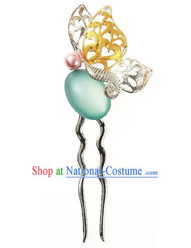 Traditional Korean National Hair Accessories Opal Butterfly Hairpins, Korean Palace Hanbok Fashion Headwear for Women