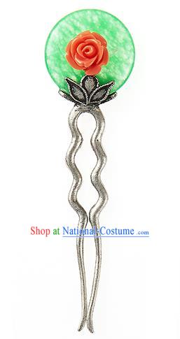 Traditional Korean National Hair Accessories Rose Hairpins, Korean Palace Hanbok Fashion Headwear for Women