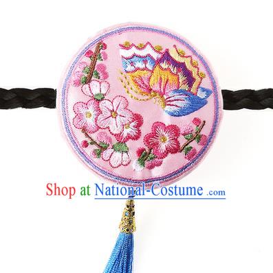 Korean National Wedding Hair Accessories Bride Pink Hair Clasp, Korean Hanbok Fashion Embroidered Butterfly Headband for Kids