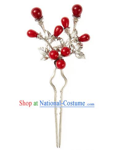 Korean National Wedding Hair Accessories Bride Hairpins Red Beads Hair Clip, Korean Hanbok Fashion Palace Hair Clasp for Women