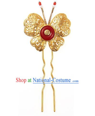 Korean National Wedding Hair Accessories Bride Golden Butterfly Hairpins, Korean Hanbok Fashion Palace Hair Clasp for Women