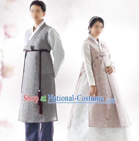 Asian Korean National Traditional Handmade Formal Occasions Bride and Bridegroom Wedding Hanbok Costume Complete Set