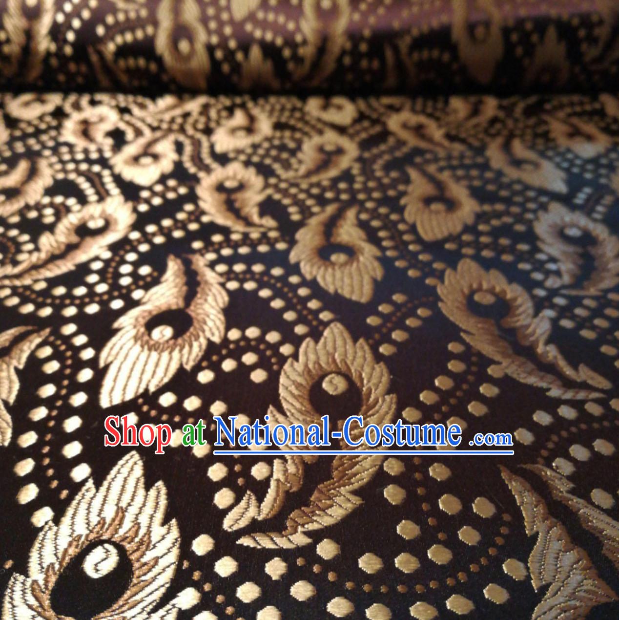 Coffee Color Chinese Royal Palace Style Traditional Feather Pattern Design Brocade Fabric Silk Fabric Chinese Fabric Asian Material