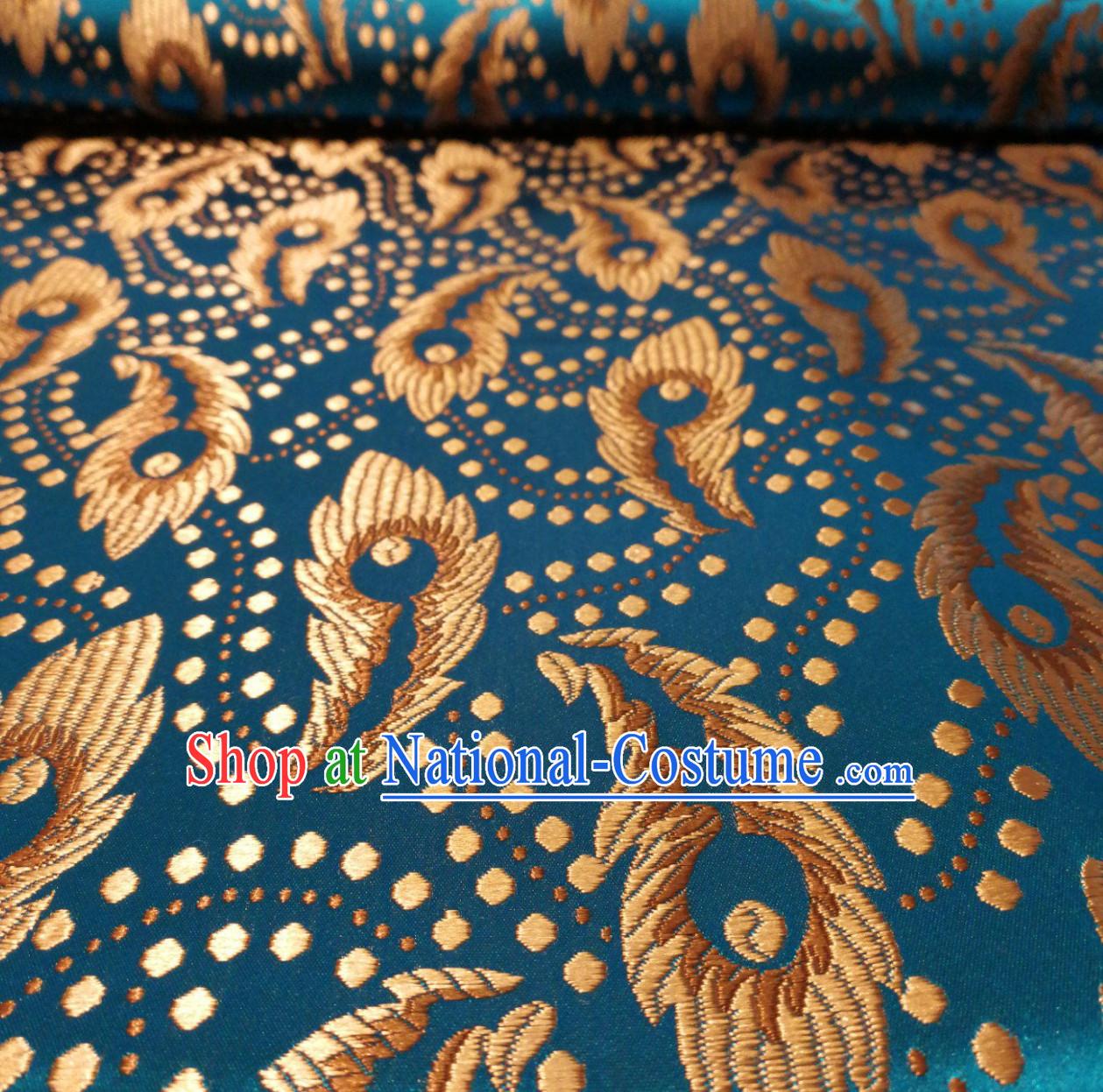 Lake Blue Color Chinese Royal Palace Style Traditional Pattern Design Brocade Fabric Silk Fabric Chinese Fabric Asian Material