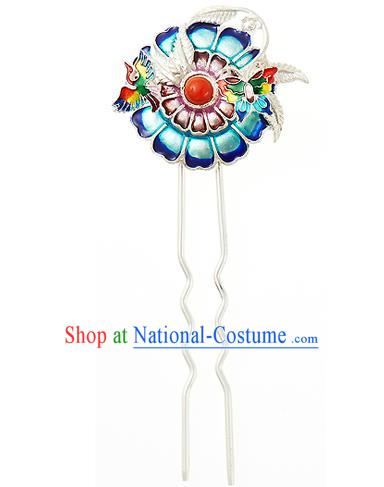 Korean National Wedding Hair Accessories Bride Hair Clip, Korean Hanbok Fashion Palace Blueing Hairpins for Women