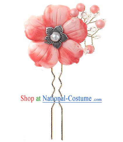 Korean National Wedding Hair Accessories Bride Pink Flower Hair Clip, Korean Hanbok Fashion Palace Hairpins for Women