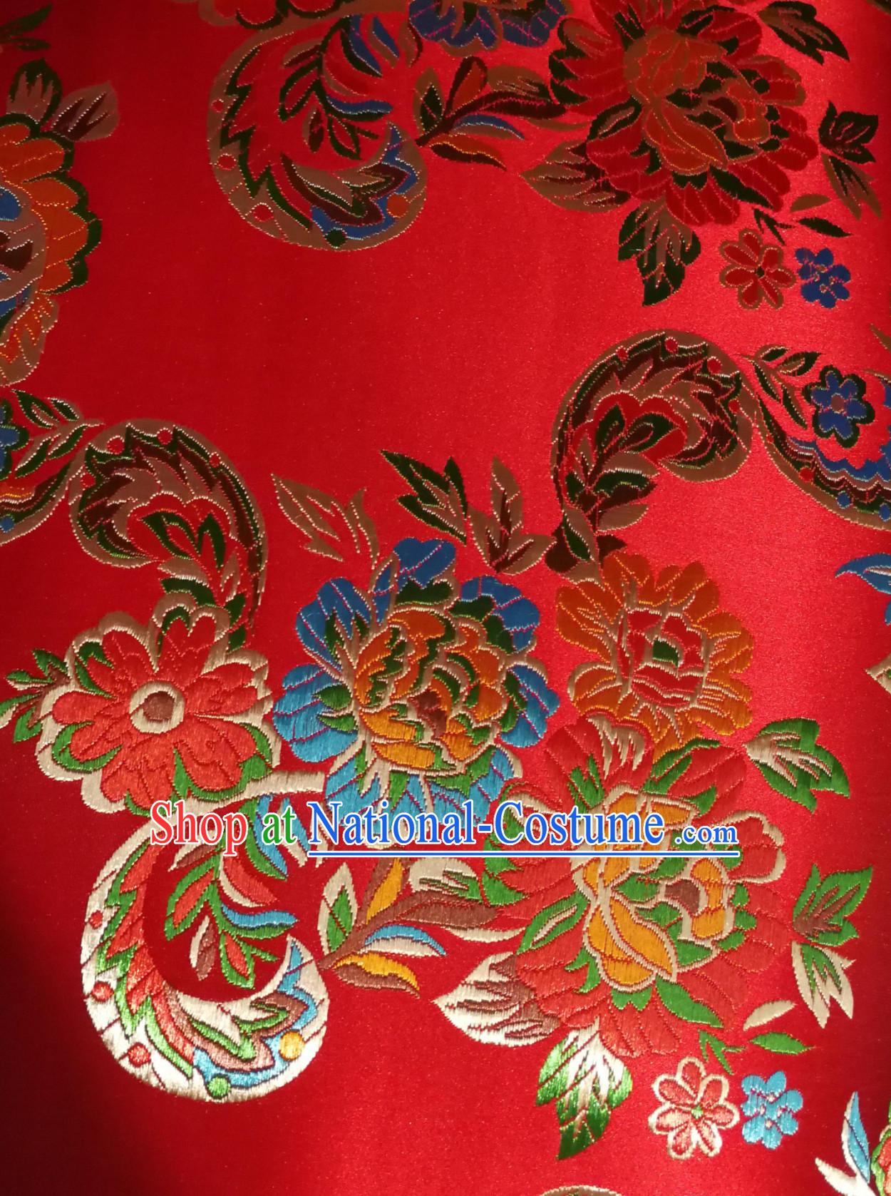 Royal Red Color Chinese Royal Palace Style Traditional Flower Peony Pattern Design Brocade Fabric Silk Fabric Chinese Fabric Asian Material