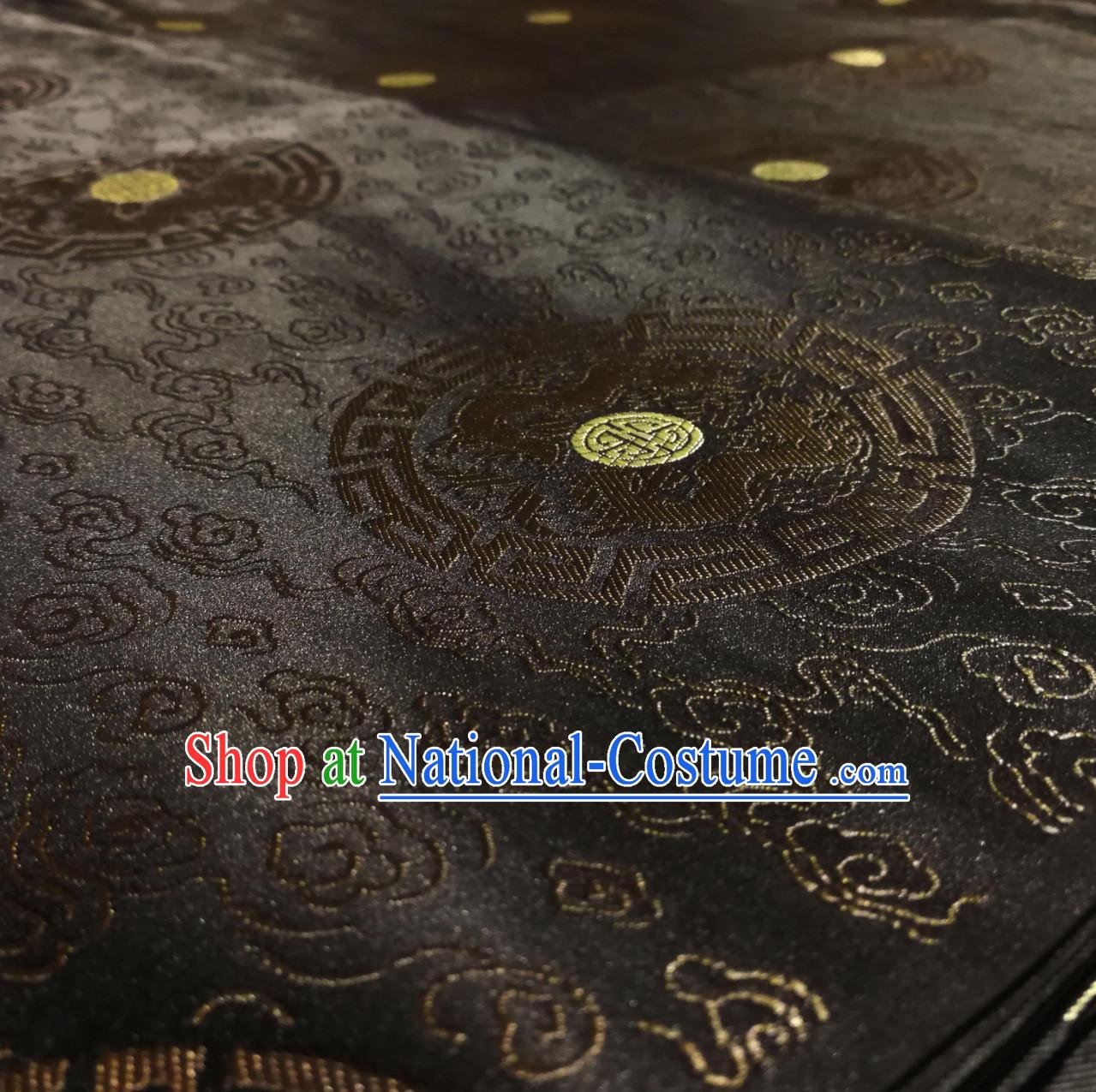 Black Color Chinese Royal Palace Style Traditional Round Dragon Pattern Design Brocade Fabric Silk Fabric Chinese Fabric Asian Material